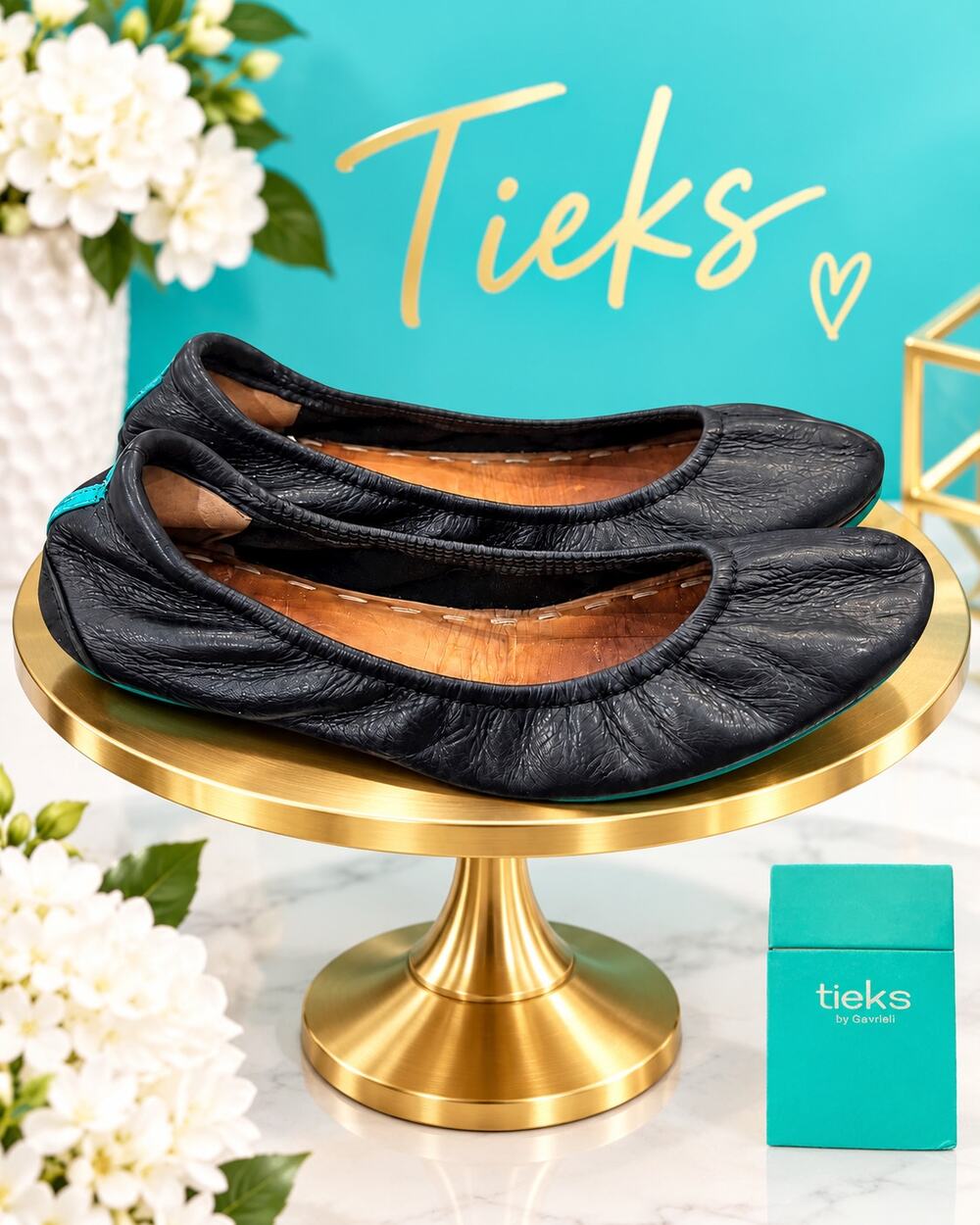Tieks by Gavrieli Matte Black Leather Ballet Flats Size 6 With Accessories